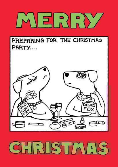 'Preparing for the Christmas Party' card from Off The Leash created by Off The Leash Cartoons by Rupert Fawcett