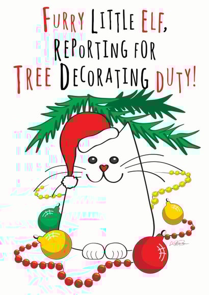 Cute, funny cat Christmas card for cat loving friends and family. created by Kat Pearson