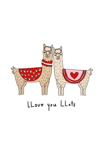 Cute Llama Anniversary Card / Valentines Day Card - Llove You Llots created by Andrea Lauren