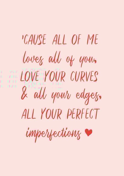 Cute Typography Valentines Day Card / Anniversary Card / Wedding Card - John Legend Lyrics - Cause All Of Me Loves All Of You created by Sweetlove Press