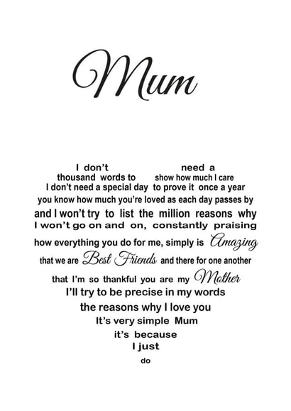 Mum Poem Mothers Day Card 10813 created by Unique Word Designs