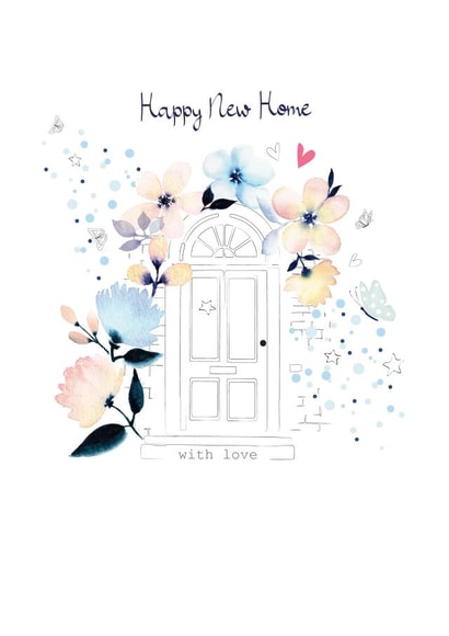 Pretty Watercolour New Home Card - Floral Front Door - Happy New Home created by SABIVO Design by Sabina