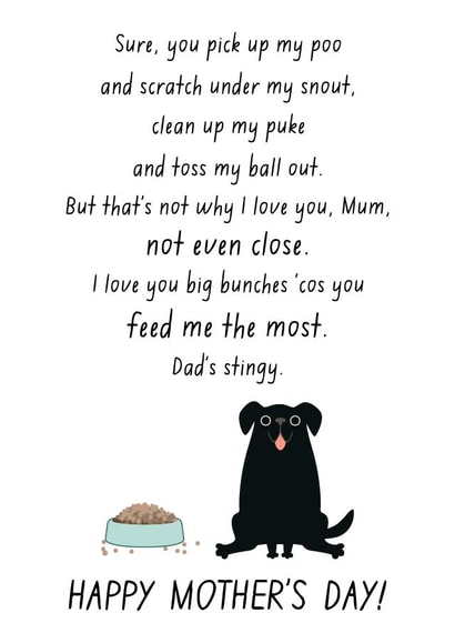 Funny Mothers Day Card - Mum - Dog - I Love You Big Bunches Cos You Feed Me The Most created by Chelsey Adams