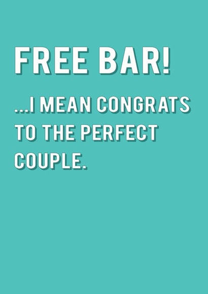 Free bar! Blue wedding card created by Redback Cards