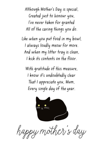 funny poem Mothers Day Card 9802 created by Miümi Cat