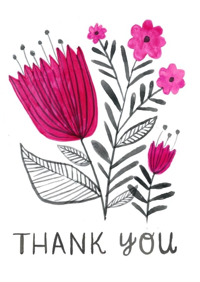 Pretty Thank You Card - Painted Pink and Black Wild Flowers created by Kay Wolfersperger