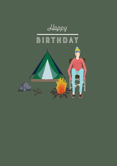 Modern/contemporary Happy Birthday Card, featuring a cool camping design. created by Laura Darrington Design Ltd.
