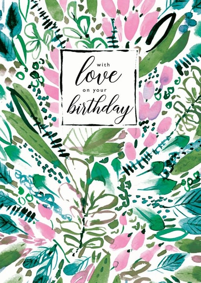 Vibrant painted floral birthday card created by Rebecca Prinn