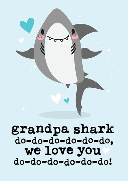 Cute Grandpa Shark Birthday Card - From The Grandkids - Song created by Mrs Best Paper Co.