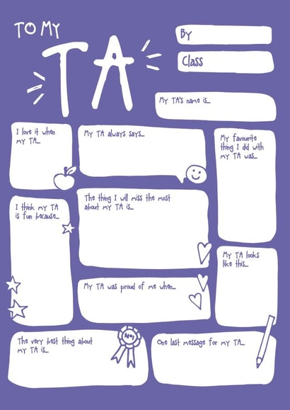 Sweet Teaching Assistant Thank You Card - Teaching Assistant - Fill In The Blanks - To My TA created by Bow & Bell