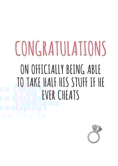 Take half his stuff if he cheats - wedding created by Banter King