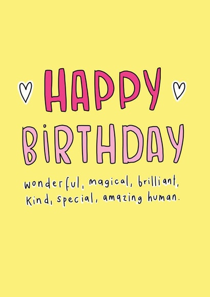 Heartfelt Birthday Card - Female - Cute - Wonderful Human created by Mellow Doodles