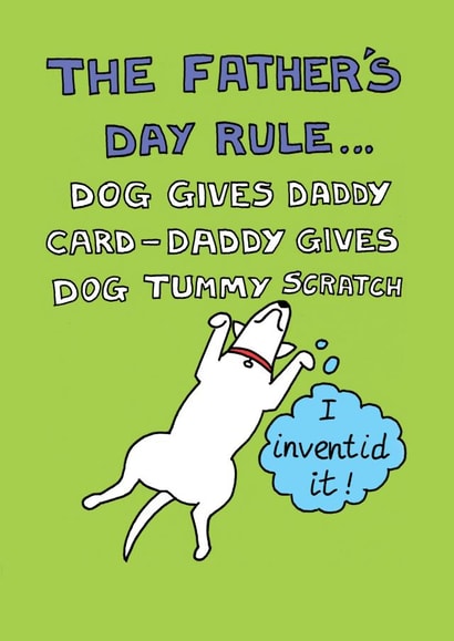 Tummy scratch Father's Day card created by Off The Leash Cartoons by Rupert Fawcett