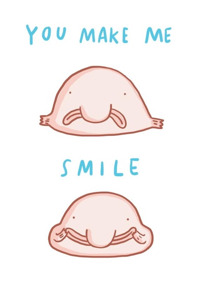 Funny blob fish Valentine's card - to make someone smile - quirky cool card created by Sarah Ray