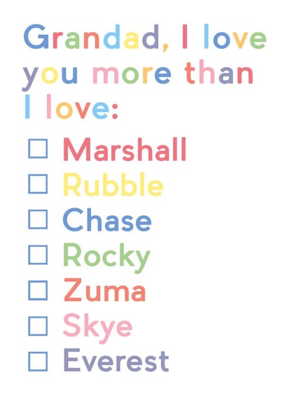 Paw Patrol tickbox card created by JosieOnTheRun