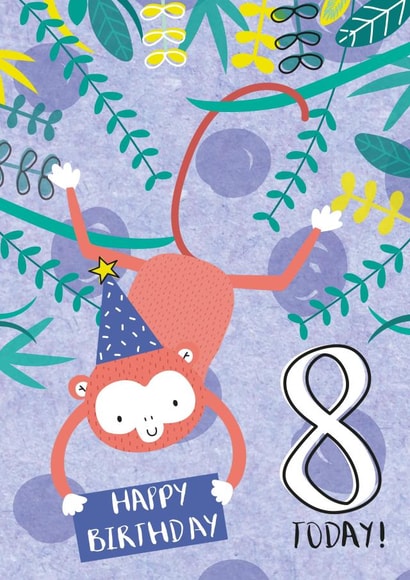 Eighth Birthday Jungle Party Monkey Card created by Juniper and Rose Studio