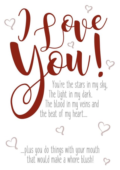 Naughty Poem Typography Valentines Day Card / Anniversary Card - You Do Things With Your Mouth That Would Make Me Blush created by Em Eato