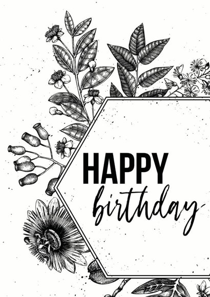 Modern birthday card - plant card - black and white flora - happy birthday created by Open Space Collective