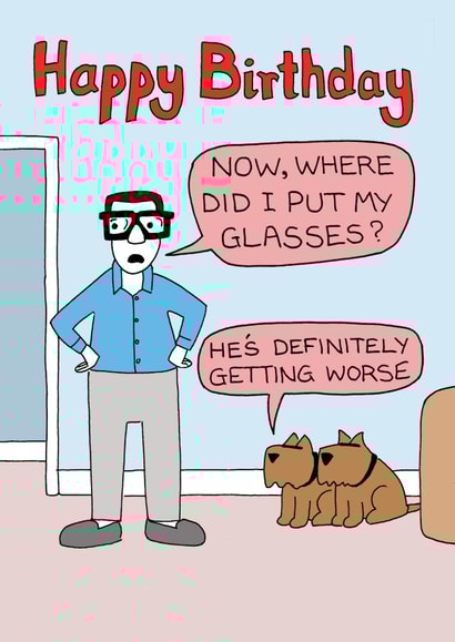 Funny Birthday Card - Dogs - Now Where Did I Put My Glasses? created by Happy Octopus by Rupert Fawcett