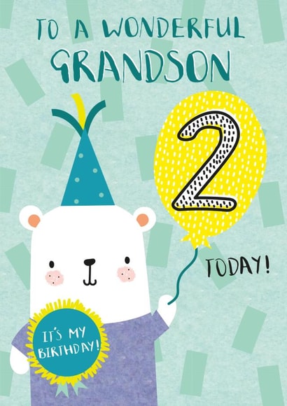 Grandson Second Birthday Party Bear Card created by Juniper and Rose Studio