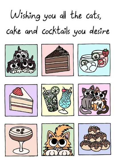 Cats, Cake and Cocktails Birthday Card created by Kim Onyskiw