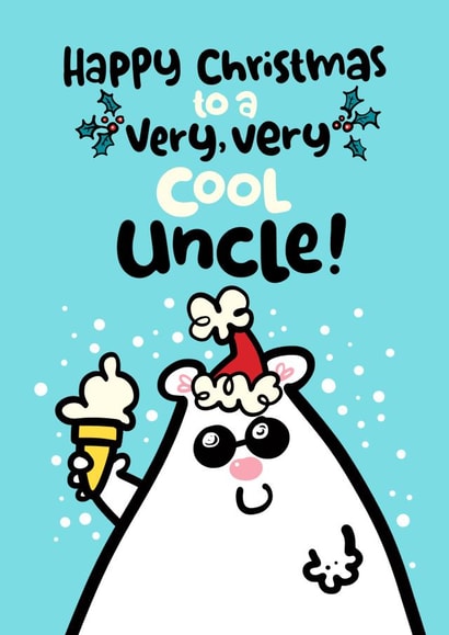 Cute Funny Polar Bear with ice cream Uncle Christmas Card created by Pink wink