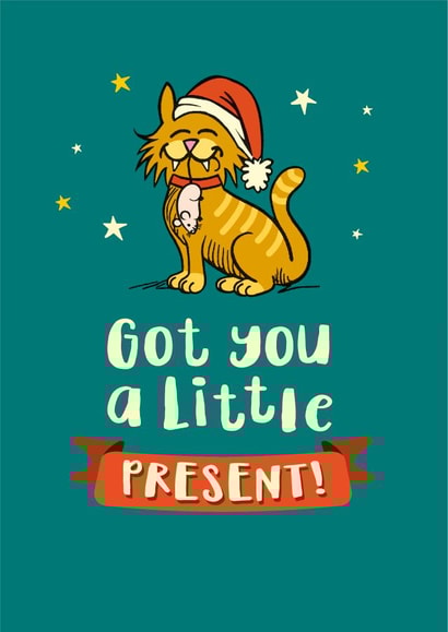 Funny present cute ginger cat Christmas card created by The Typecast Gallery