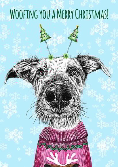 Funny Lurcher Dog Christmas Card created by sarahcoxartwork