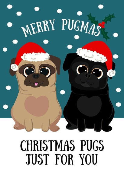 Pug adult Christmas Card 15910 created by Puggy Designs