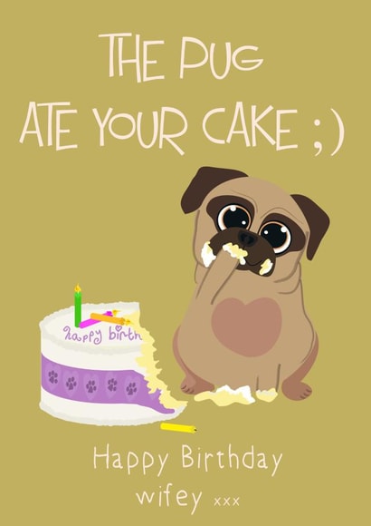 Birthday Pug Birthday Card 15911 created by Puggy Designs