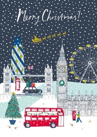 London Christmas Card for Friend or Relative - London Landmarks - Snowy Scene created by Jessica Hogarth