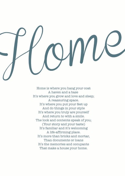 Cute Poem New Home Card - Home - Home Is Where You Hang Your Coat created by Joanna Miller