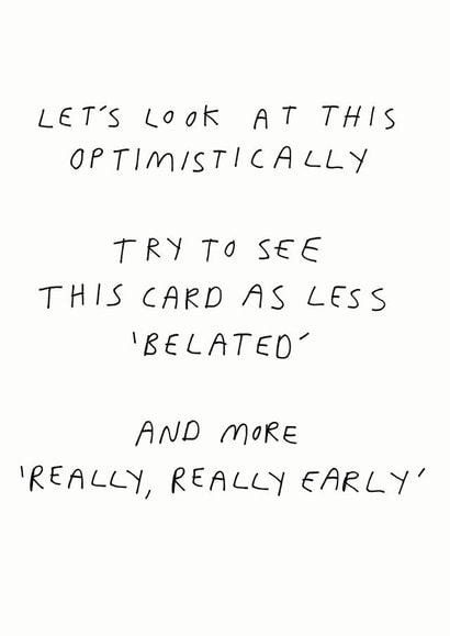 optimistically belated Birthday Card 6658 created by Redback Cards