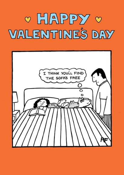 dog sofa Valentines Day Card 1929 created by Off The Leash Cartoons by Rupert Fawcett