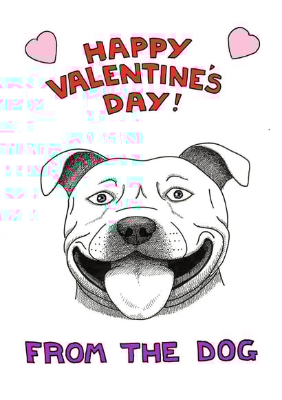 staffie staffordshirebullterrier Valentines Day Card 24611 created by Off The Leash Cartoons by Rupert Fawcett