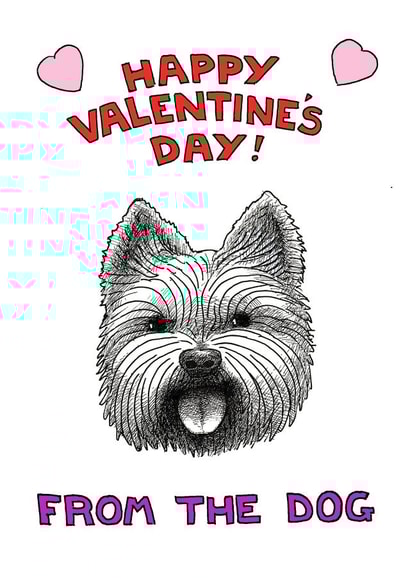 Cartoon westie Valentines Day Card 1937 created by Off The Leash Cartoons by Rupert Fawcett
