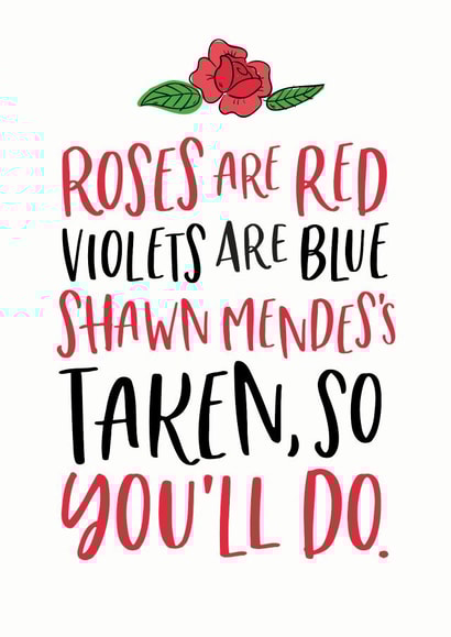 Shawn Mendes Rose Are Red Valentines Day Card 28323 created by Mrs Best Paper Co.
