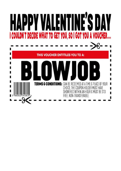 blowjob coupon Valentines Day Card 30500 created by Filthy Sentiments