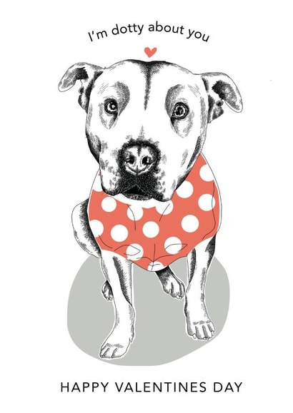 staffy staffie Valentines Day Card 8305 created by Dotty Dog Art