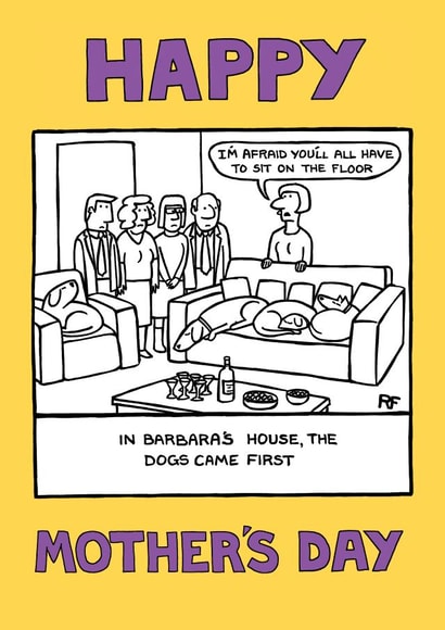 Hilarious Mother's Day card for a dog mum created by Off The Leash Cartoons by Rupert Fawcett