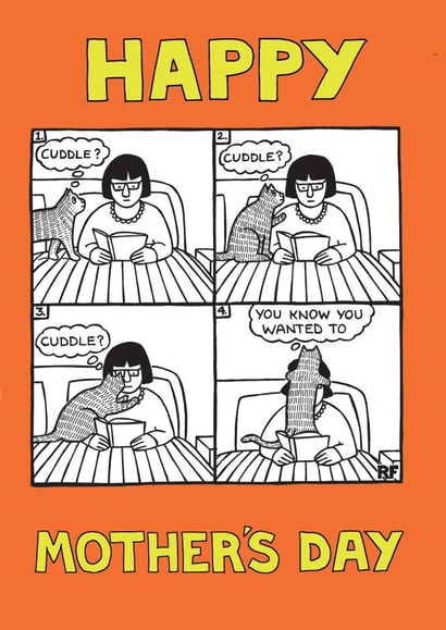 cuddle cat Mothers Day Card 1822 created by On The Prowl Cat Cartoons