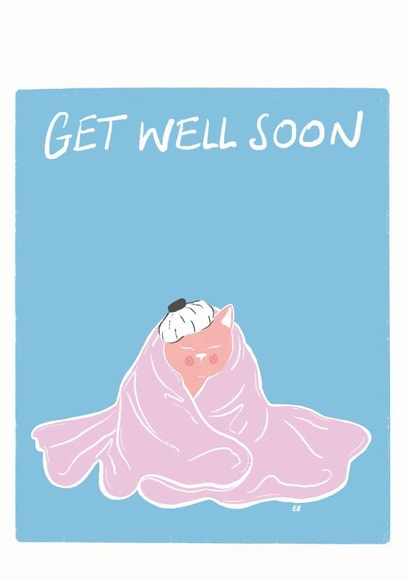 cat blanket Get Well Card 16621 created by That Fat Cat Illustration