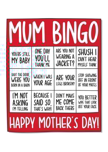 bingo funny Mothers Day Card 11355 created by TeePee Creations