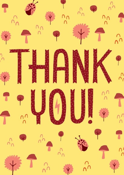 Cute Thank You Card - Mushroom Garden with Ladybugs created by Kay Wolfersperger