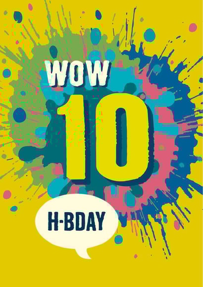 Colourful children's 10th birthday card for boys and girls created by The Typecast Gallery
