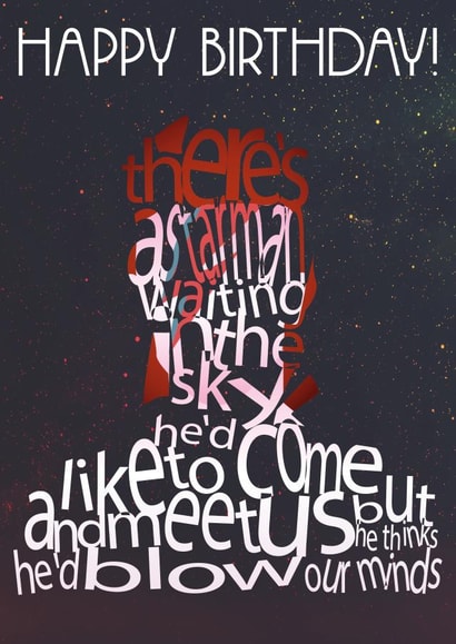 Typography Birthday Card - David Bowie Starman Lyrics created by Little Stardust
