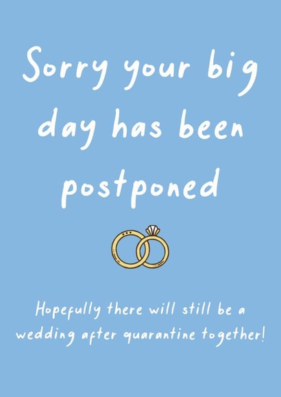 Quarantine postponed wedding - rings with blue background created by SnailMail