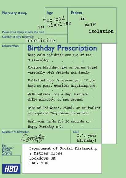 Birthday prescription card created by Hatched Art