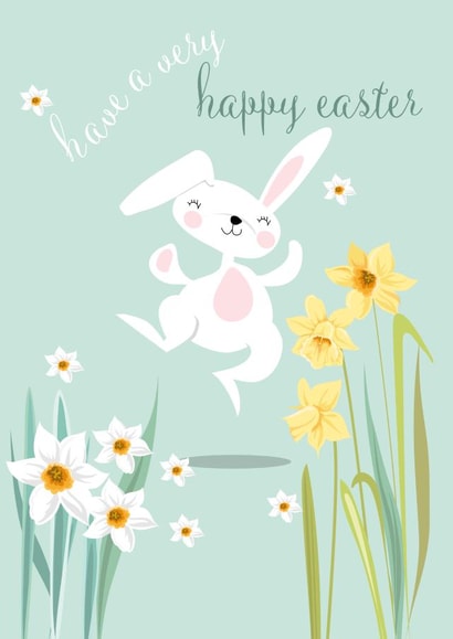bunny daffodils Easter Card 2049 created by Pink Pig