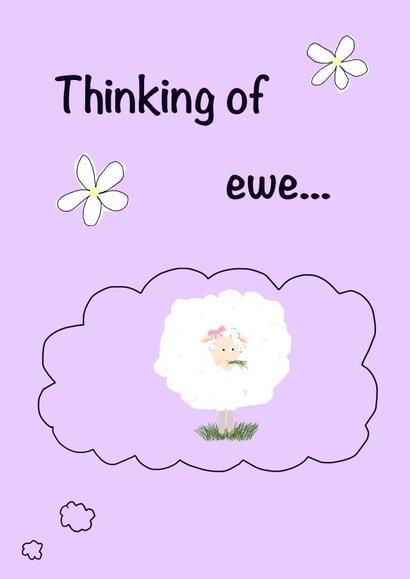 thinking of you thinking of ewe Card 40847 created by Petals & Puns